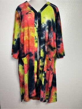 LOGO by Lori Goldstein Beach to Street tie dye open front duster cardigan 2X